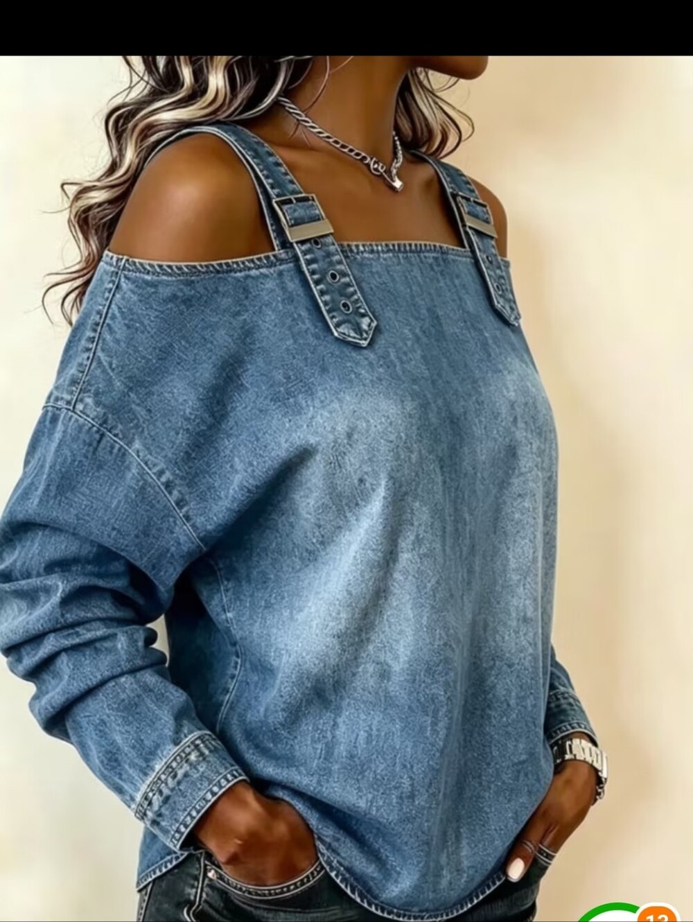 Denim Is In! Off-Shoulder Washed Blue Denim Jean Top
